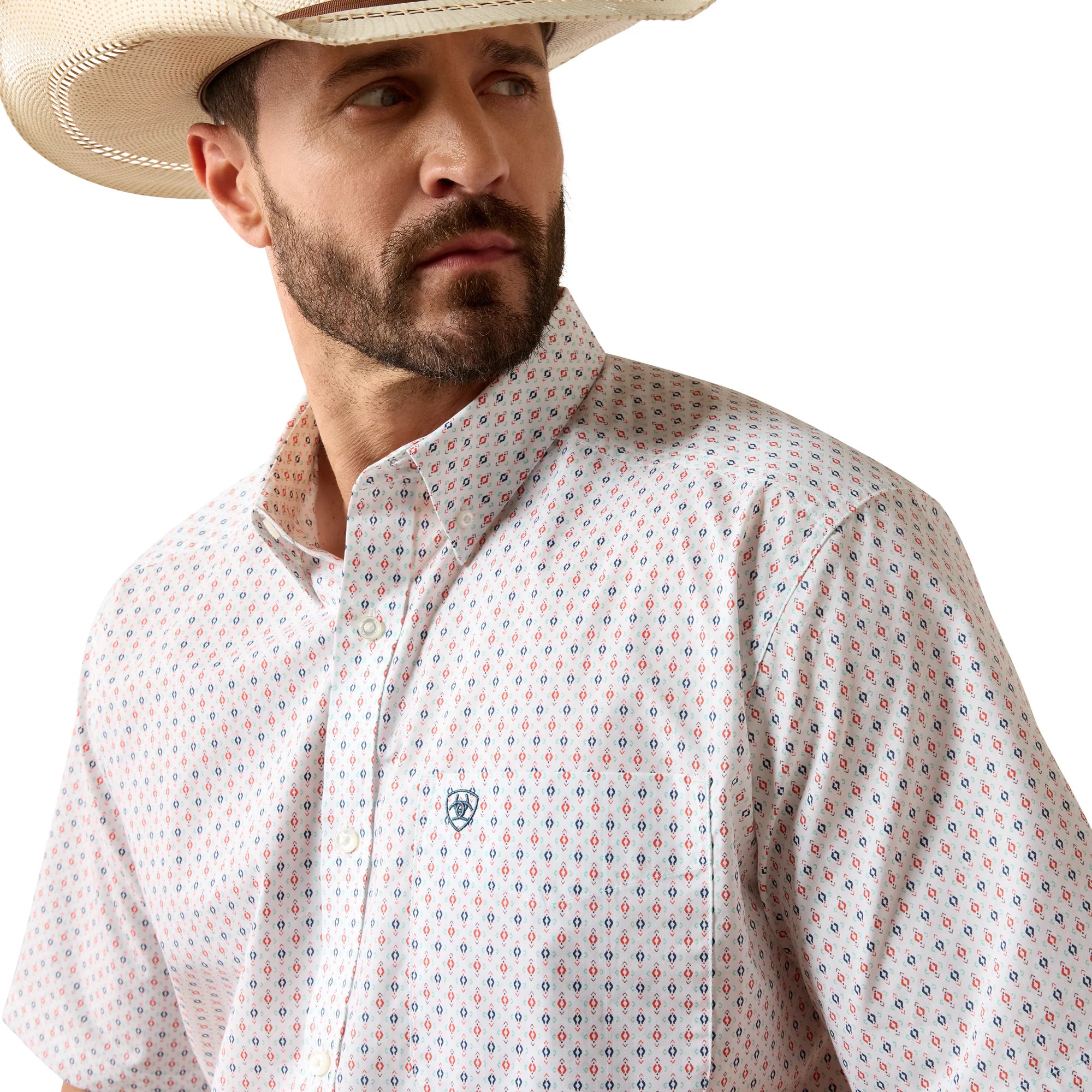 ARIAT Men's Noam Classic Fit Button Down Shirt in White Multi Geo Print - 2XL