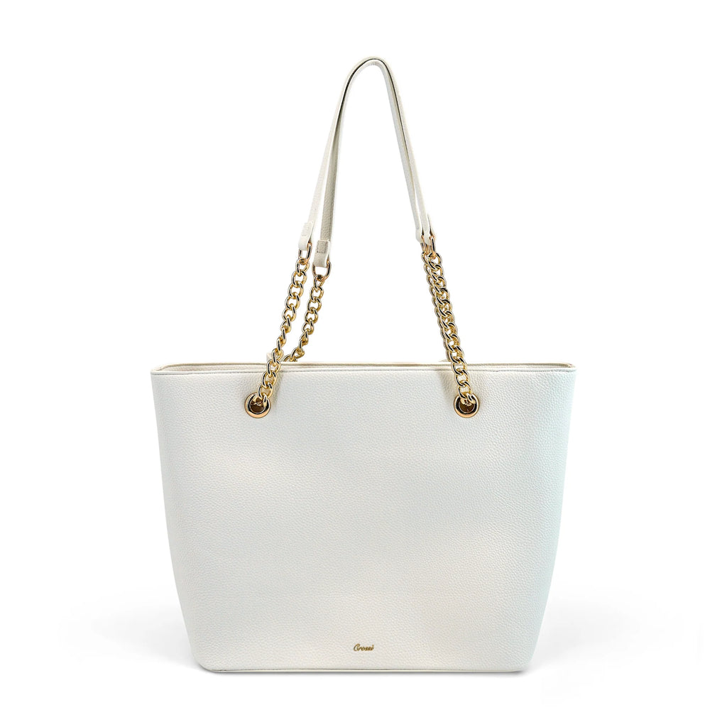 CROSSI New York Pebbled Faux Leather Tote Bag - White - Style Code: S2CX03WT