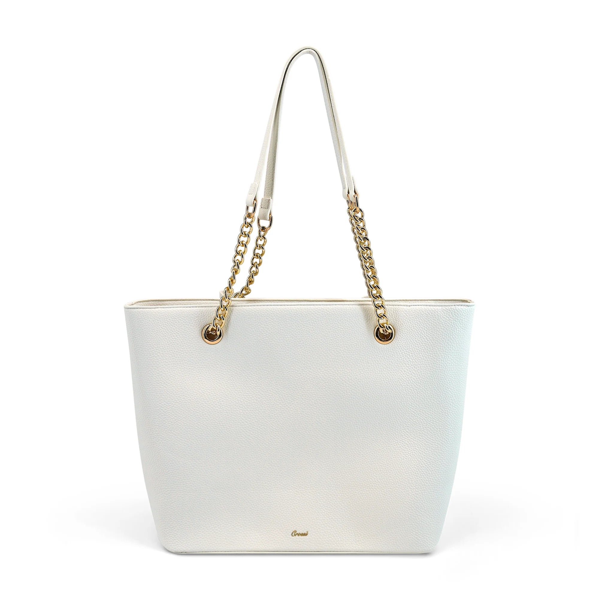 CROSSI New York Pebbled Faux Leather Tote Bag - White - Style Code: S2CX03WT