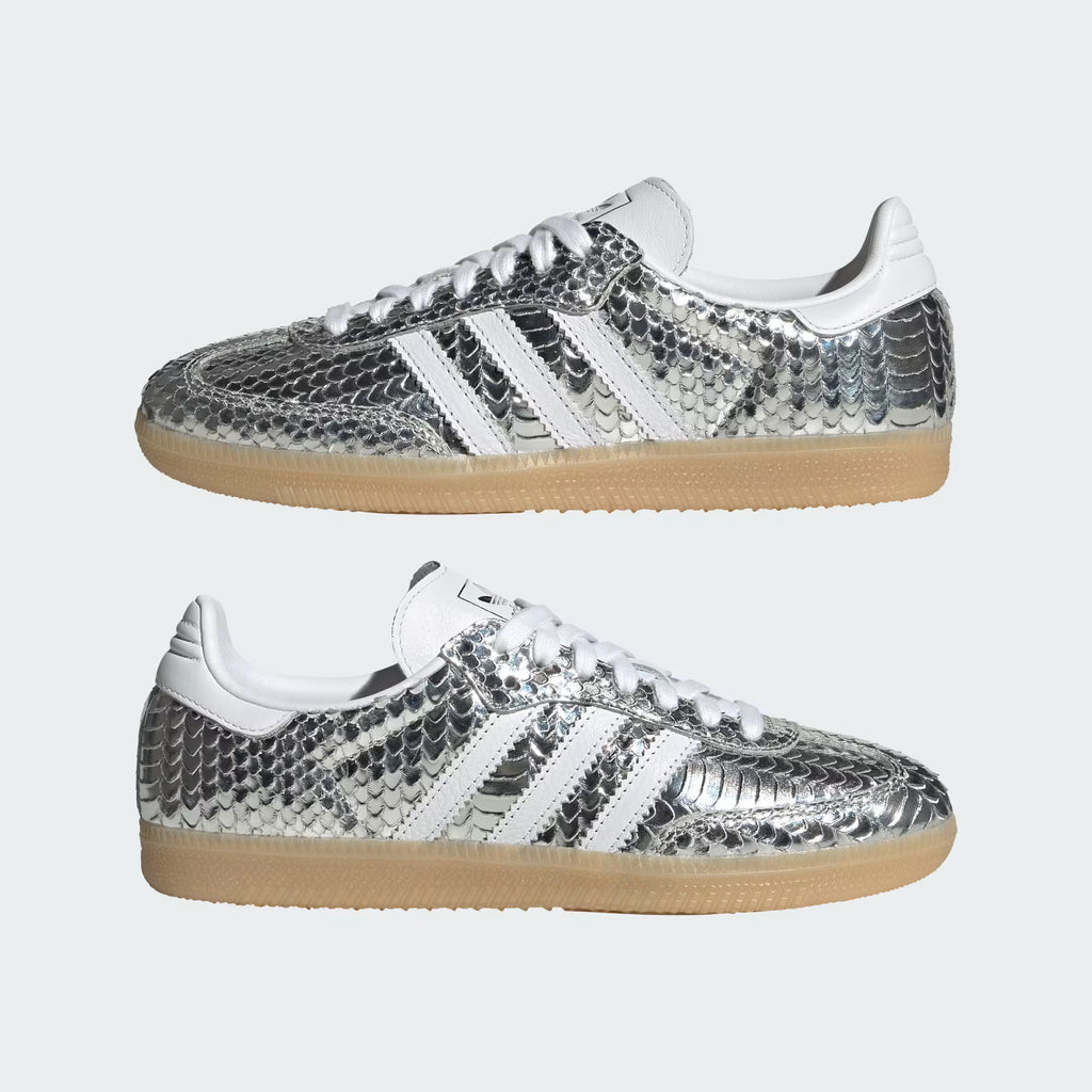adidas Women's SAMBA OG Sneakers - Silver Metallic/Cloud White/Gum - 7