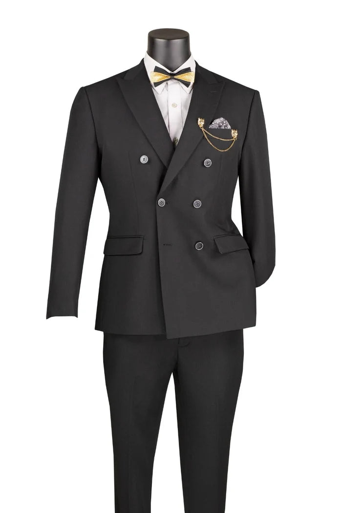 Vinci Philosophy - Slim Fit 2 Piece Suit with Adjustable Waistband, Black (40R/34W)