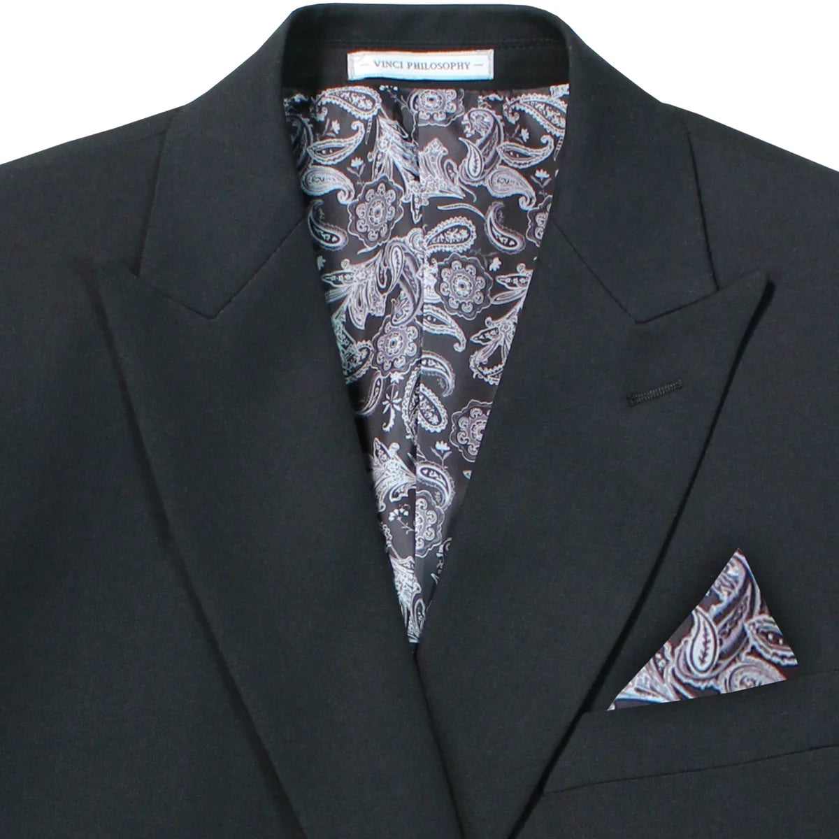 Vinci Philosophy - Slim Fit 2 Piece Suit with Adjustable Waistband, Black (40R/34W)
