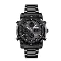 SKMEI Mens Wrist Watch, Waterproof Military Analog Digital Watches with LED Multi Time Chronograph, Stainless Steel Business Quartz Watches for Men