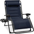 Oversized Padded Zero Gravity Chair, Folding Recliner w/ Headrest, Side Tray, Navy Blue