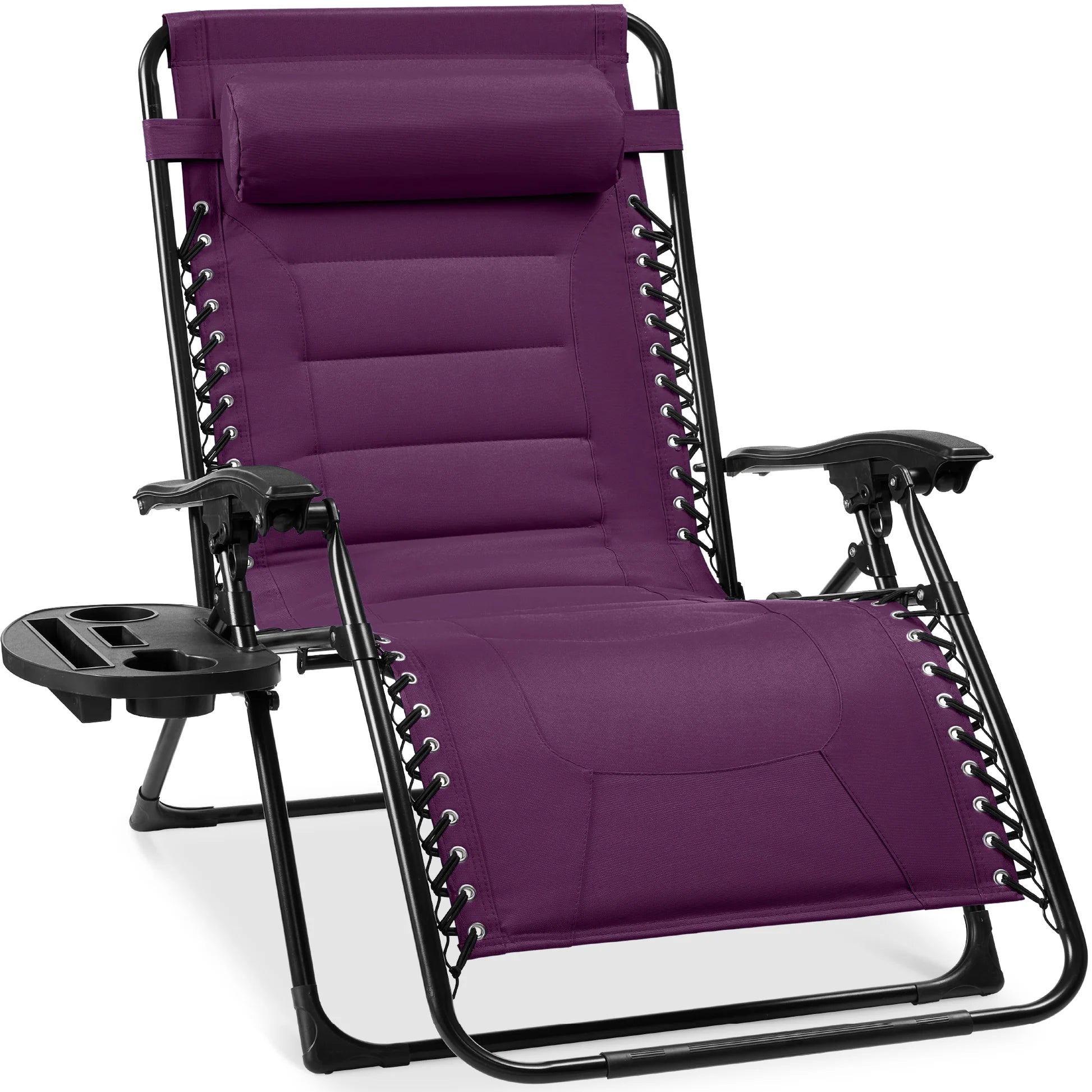 Oversized Padded Zero Gravity Chair, Folding Recliner w/ Headrest, Side Tray, Amethyst Purple