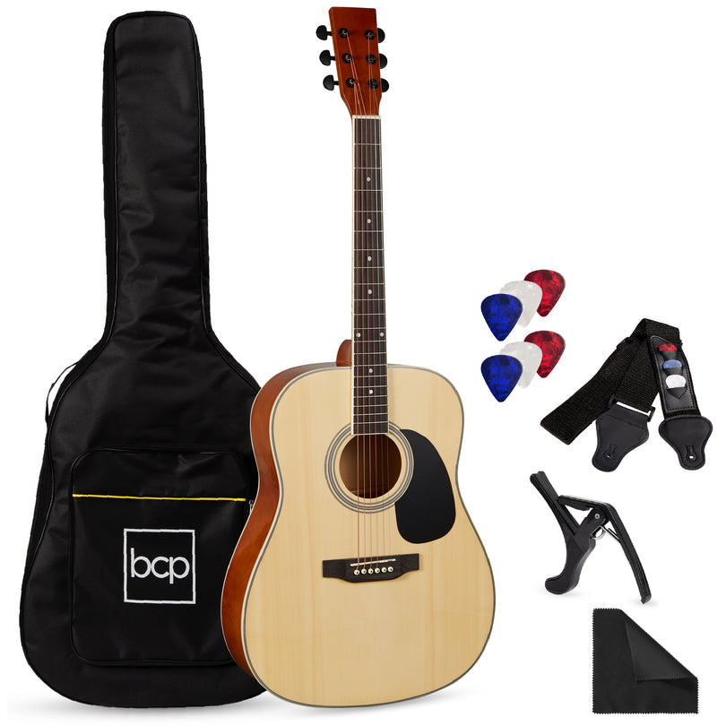 41in Acoustic Guitar Starter Kit w/ Digital Tuner, Padded Case, Picks, Strap- Natural