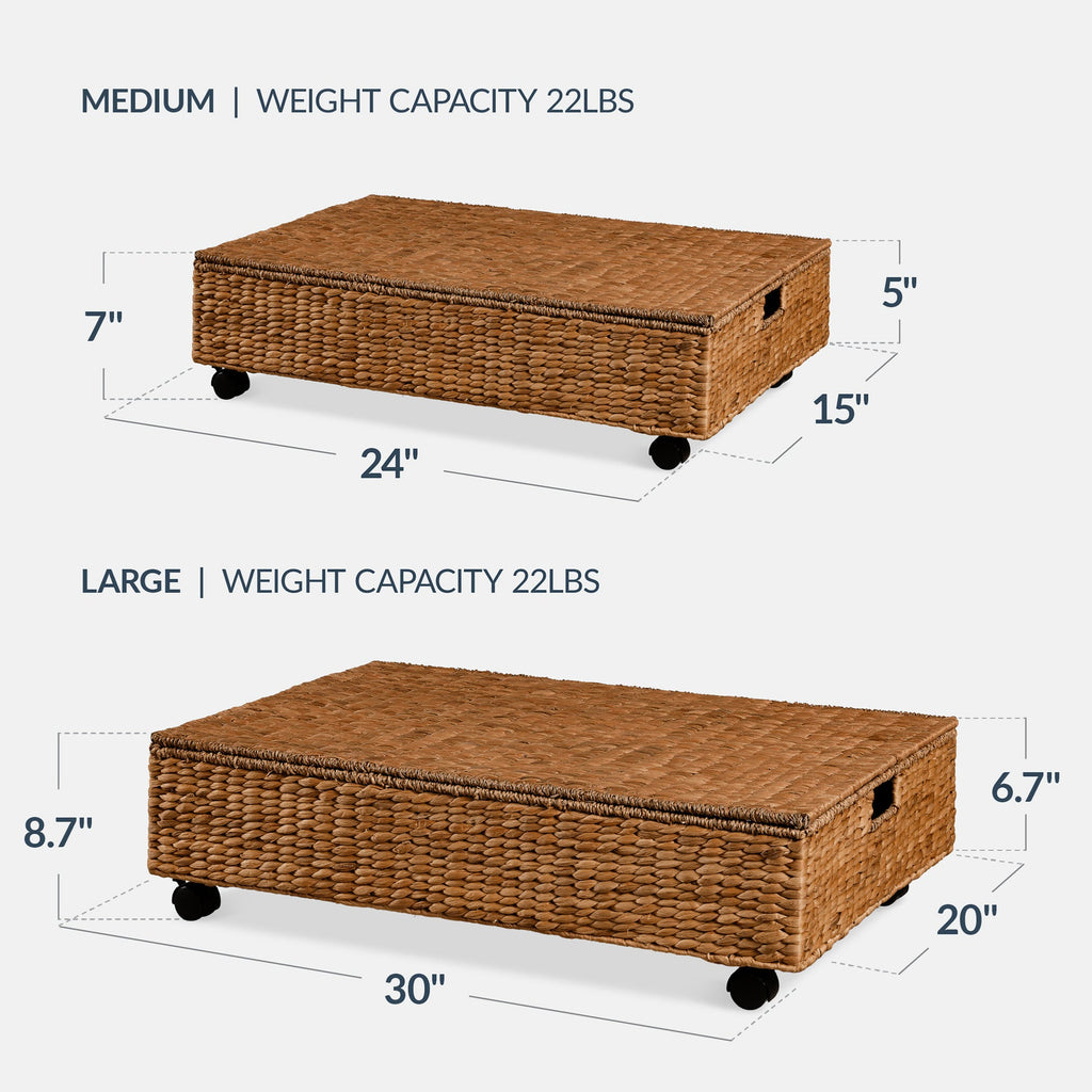 2 PC Water Hyacinth Nesting Underbed Storage Baskets- Chestnut  Natural  Chestnut