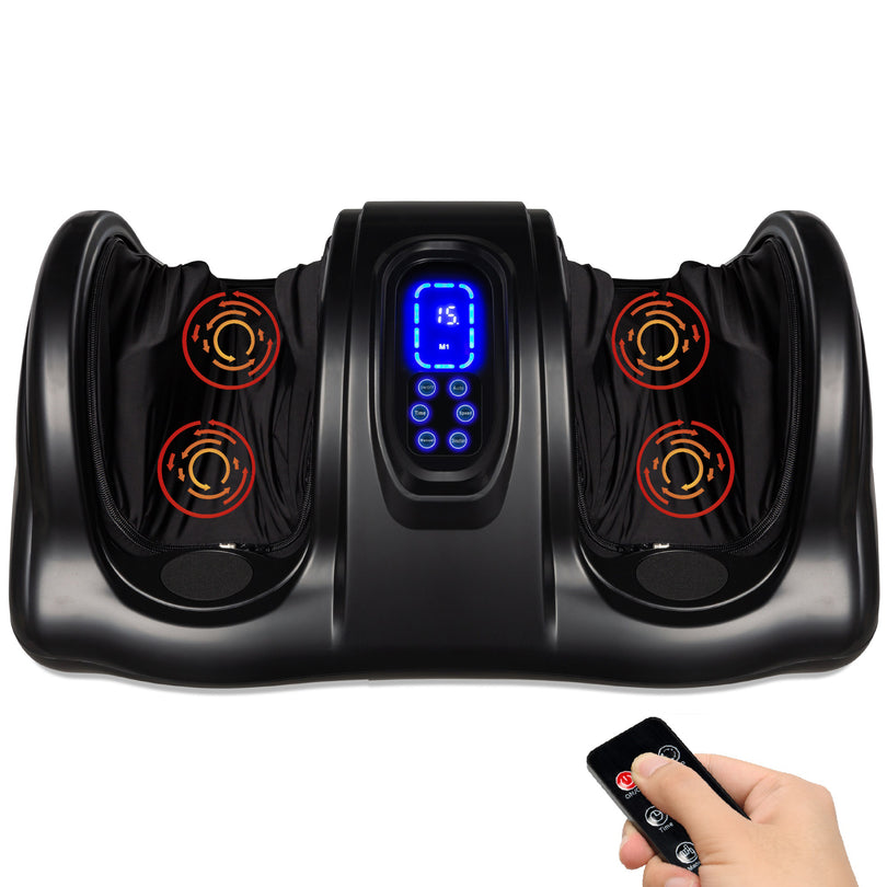Therapeutic Foot Massager w/ High Intensity Rollers, Remote, 3 Modes- Black