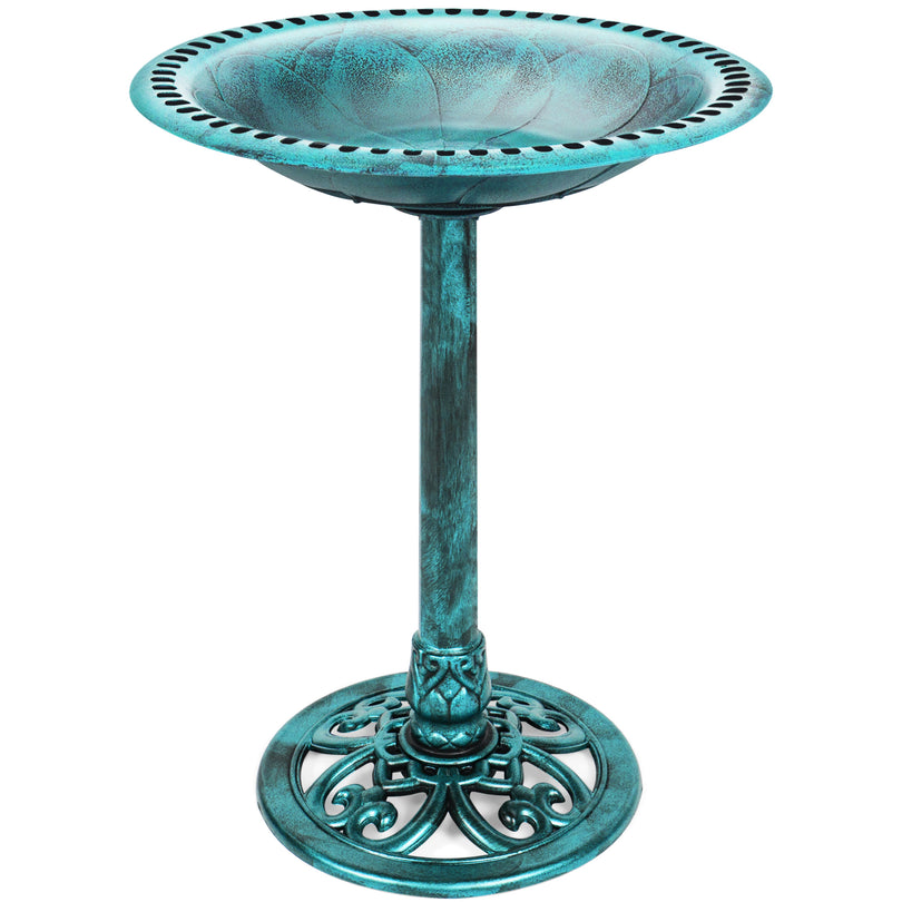Vintage Outdoor Garden Bird Bath w/ Fleur-de-Lis Accents- Green