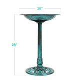 Vintage Outdoor Garden Bird Bath w/ Fleur-de-Lis Accents- Green