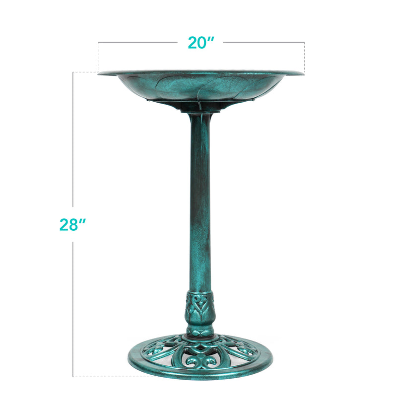 Vintage Outdoor Garden Bird Bath w/ Fleur-de-Lis Accents- Green