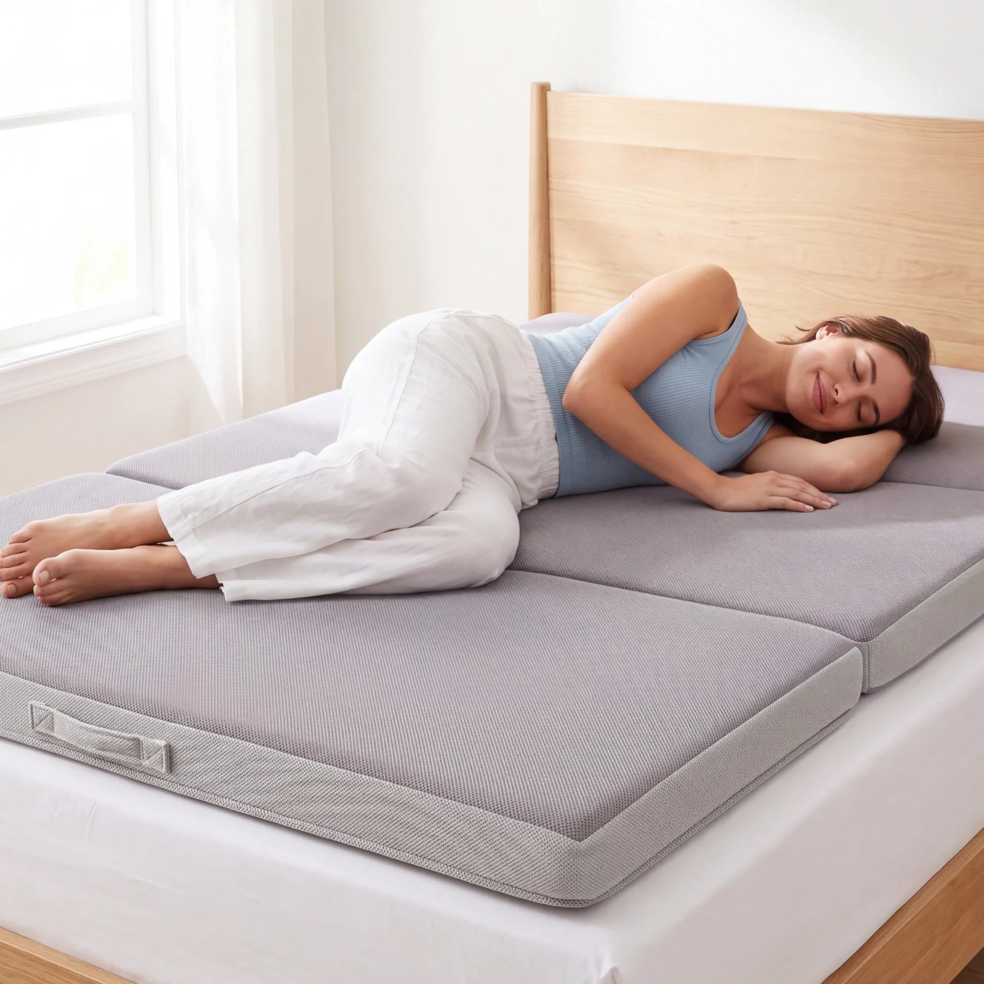 BCP 4in Portable Twin Mattress Topper, Tri-Fold Mattress Pad - Gray
