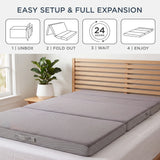 BCP 4in Portable Twin Mattress Topper, Tri-Fold Mattress Pad - Gray