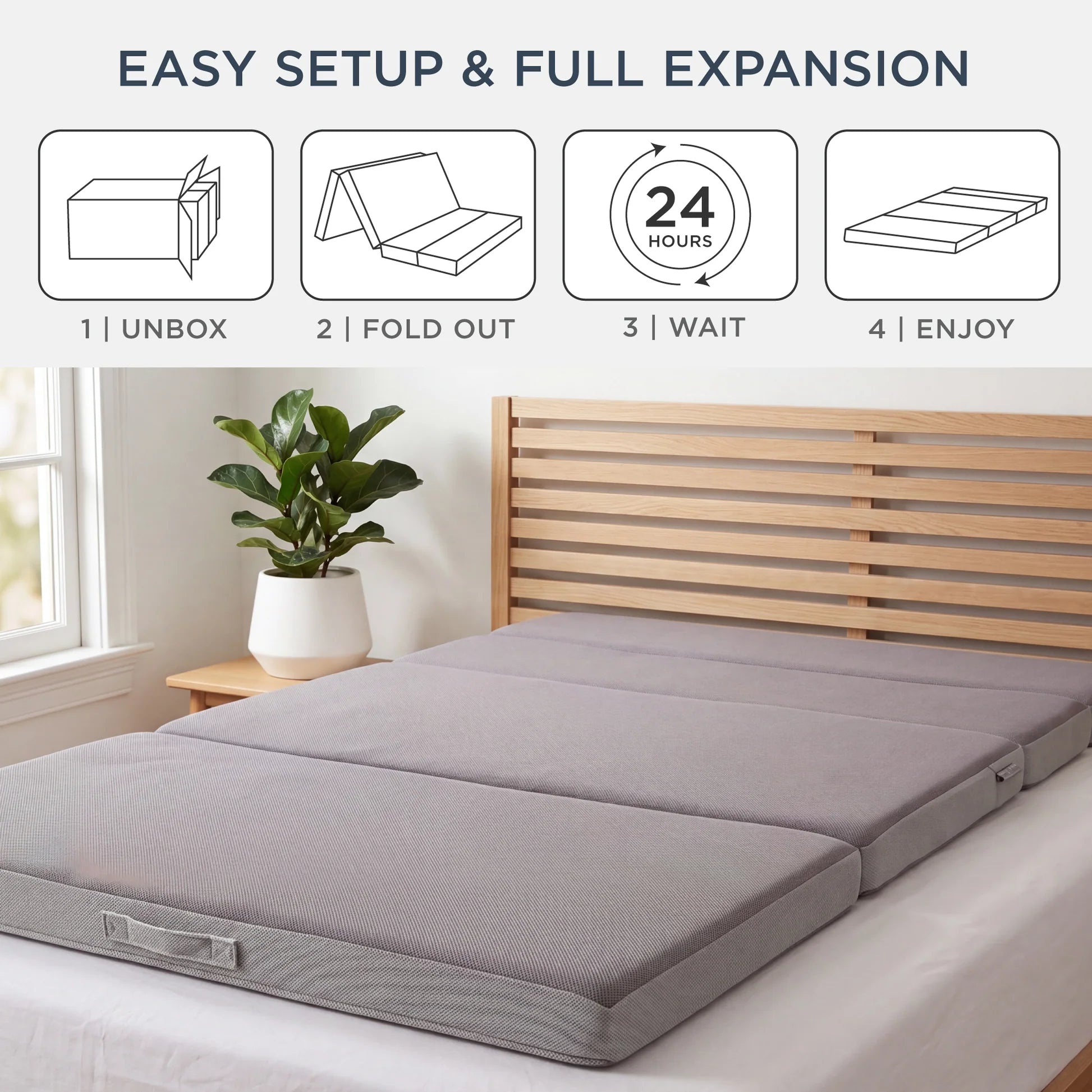BCP 4in Portable Twin Mattress Topper, Tri-Fold Mattress Pad - Gray