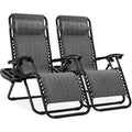 Set of 2 Adjustable Zero Gravity Patio Chair Recliners w/ Cup Holders- Gray
