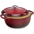 Cast-Iron Dutch Oven Kitchen Cookware w/ Enamel, Handles - 6qt- Red