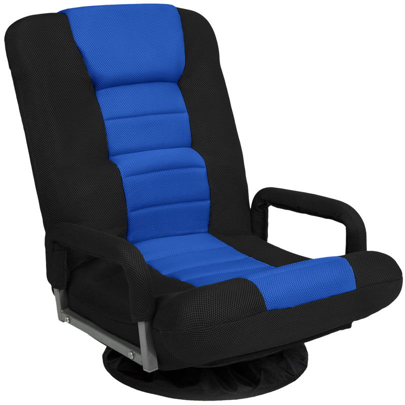 Gaming Floor Chair w/ 360-Degree Swivel, Armrest, Adjustable Backrest- Blue/Black
