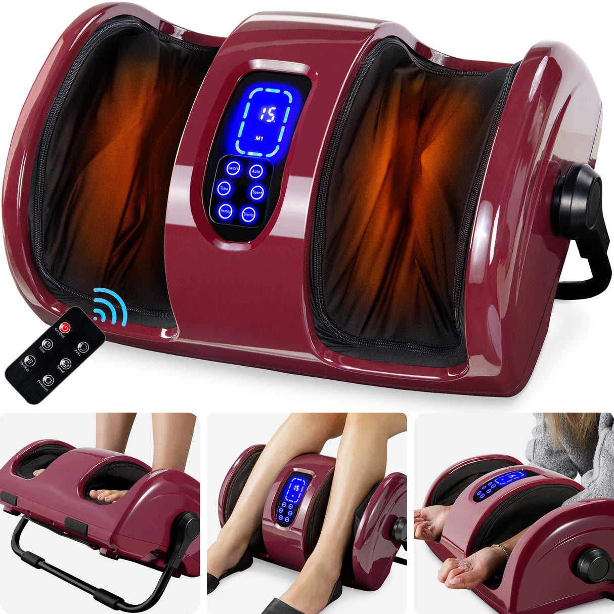 BCP Reflexology Shiatsu Foot Massager w/ High-Intensity Rollers, Remote Control, Burgundy