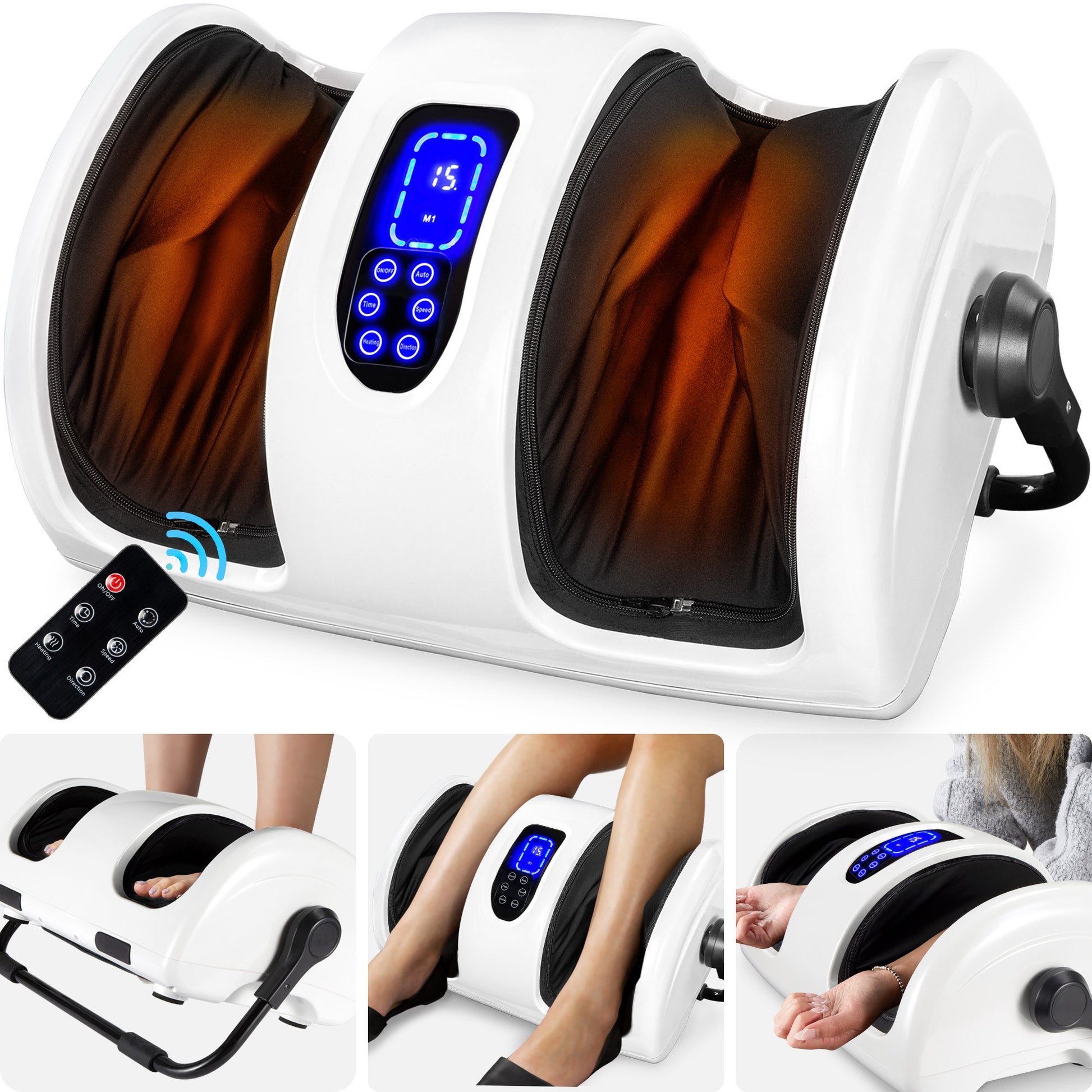 Reflexology Shiatsu Foot Massager w/ High-Intensity Rollers, Remote Control-Pearl White