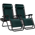 Set of 2 Adjustable Zero Gravity Patio Chair Recliners w/ Cup Holders- Forrest Green