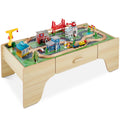 70-Piece Train Table, Large Multipurpose Playset w/ Reversible Tabletop- Natural