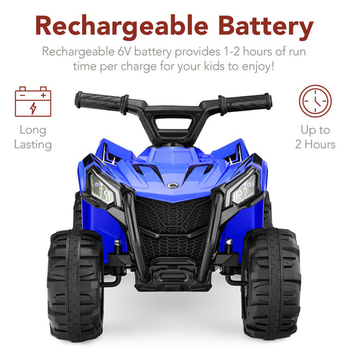 6V Kids Ride-On 4-Wheeler Quad ATV Car w/ 1.8mph Max Speed, Treaded Tires- Blue