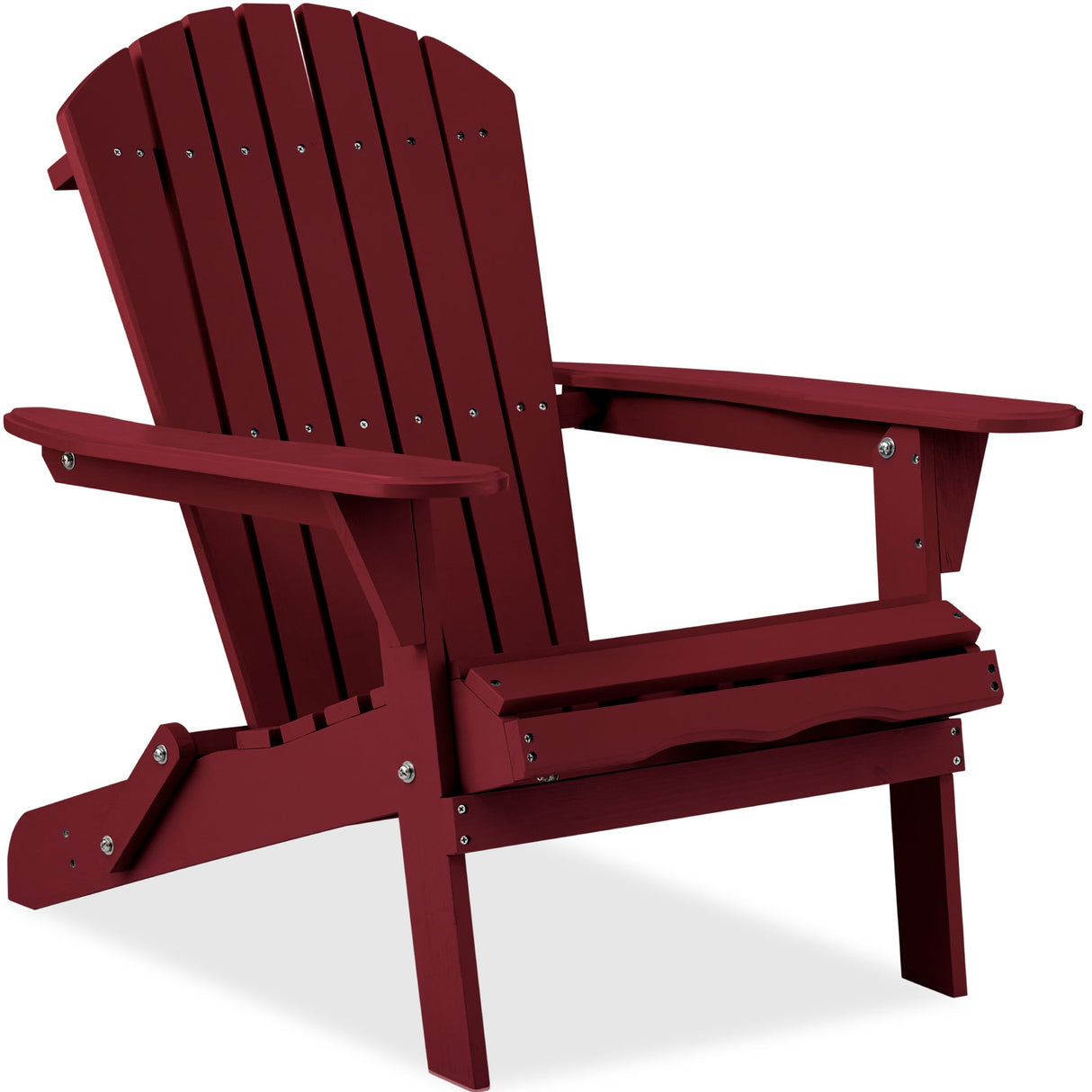 Folding Wooden Adirondack Chair, Accent Furniture w/ Natural Woodgrain- RED