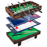 4-in-1 Multi Game Table Set w/ Air Hockey, Table Tennis, Billiards, Foosball- Dark Wood