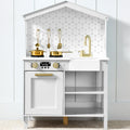BCP Pretend Play Wooden Farmhouse Kitchen Set w/ Storage, 5 Accessories