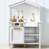 BCP Pretend Play Wooden Farmhouse Kitchen Set w/ Storage, 5 Accessories