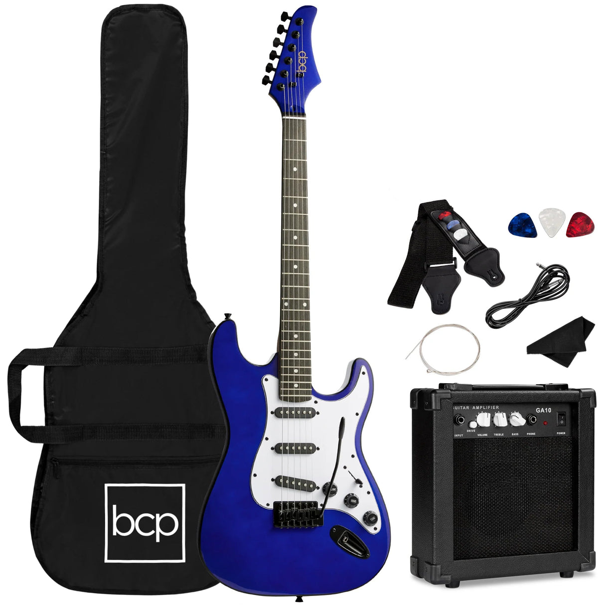 BCP Beginner Electric Guitar Kit w/ Case, 10W Amp, Tremolo Bar - 39in