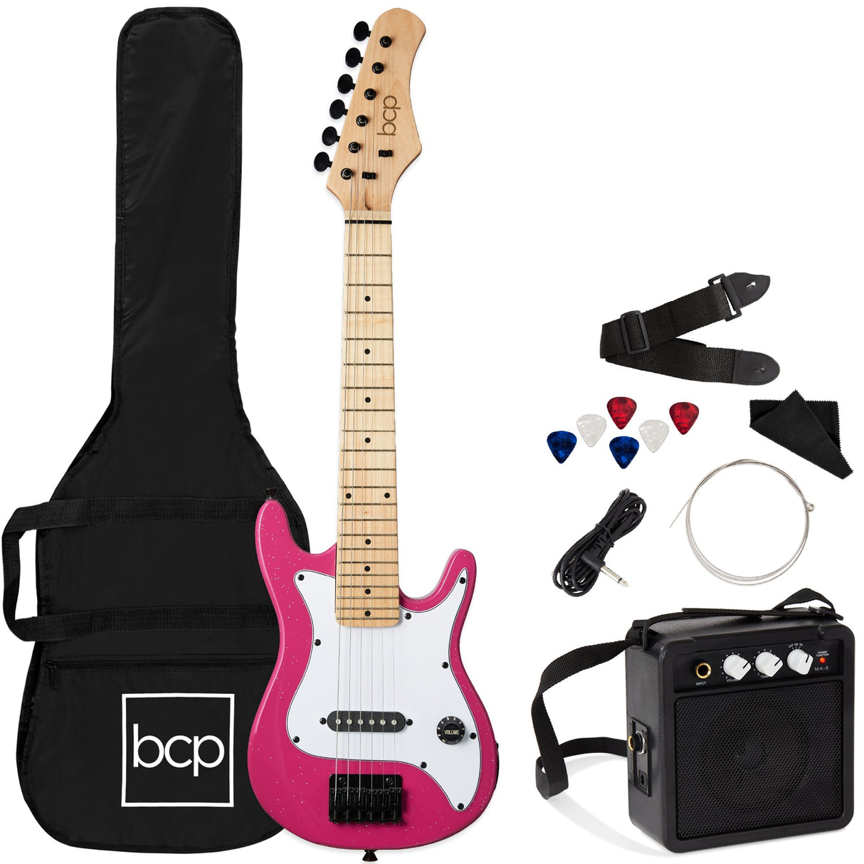 Kids Electric Guitar Beginner Starter Kit w/ 5W Amplifier - 30 in Pink Sparkle