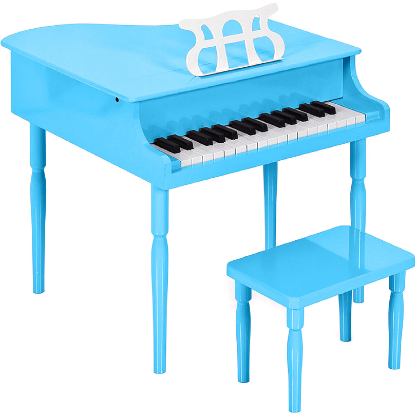 Kids Mini Wooden Grand Piano w/ Lid, Bench, Music Rack, Song Book, Stickers