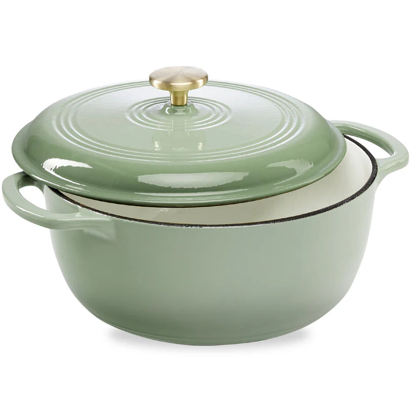 Best Choice Products - Cast-Iron Dutch Oven Kitchen Cookware w/ Enamel, Handles - 7.5qt, Sage Green
