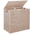 Large Water Hyacinth Double Laundry Hamper Basket w/ 2 Liner Bags- Whitewash