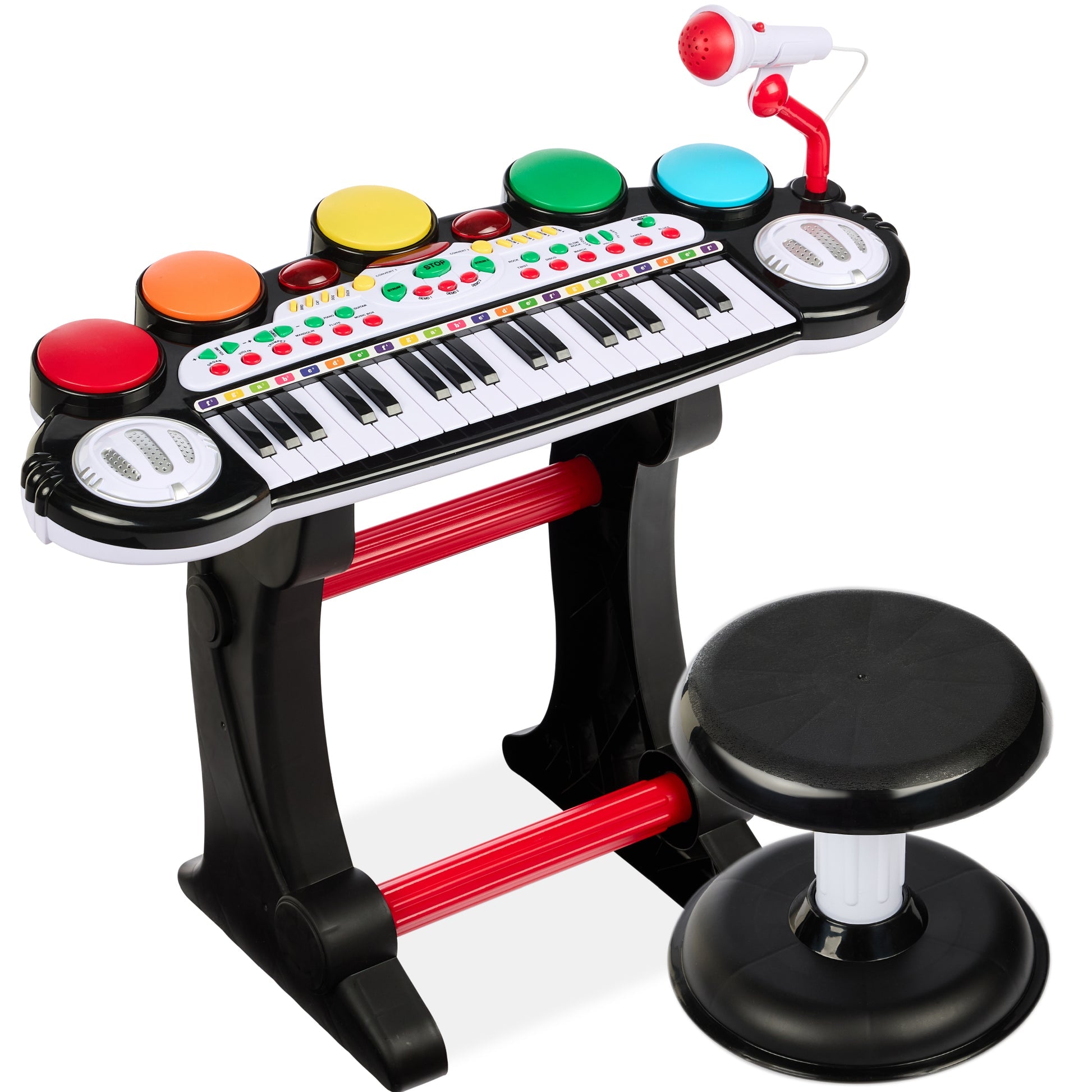 37-Key Kids Electric Keyboard w/ Microphone, Stool-Black