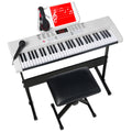 61-Key Beginners Electronic Keyboard Piano Set w/ 3 Modes, Microphone- White