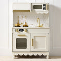 Pretend Play Cottage Kitchen Wooden Toy Set for Kids w/ 5 Accessories- Cream