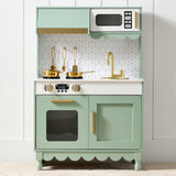 BCP Pretend Play Cottage Kitchen Wooden Toy Set for Kids w/ 5 Accessories, Sage