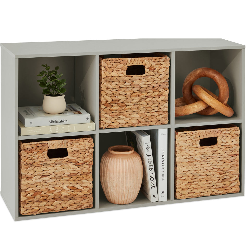 6-Cube Bookshelf, 11in Storage Display w/ Removable Panels, Customizable- Gray