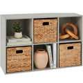 6-Cube Bookshelf, 11in Storage Display w/ Removable Panels, Customizable- Gray