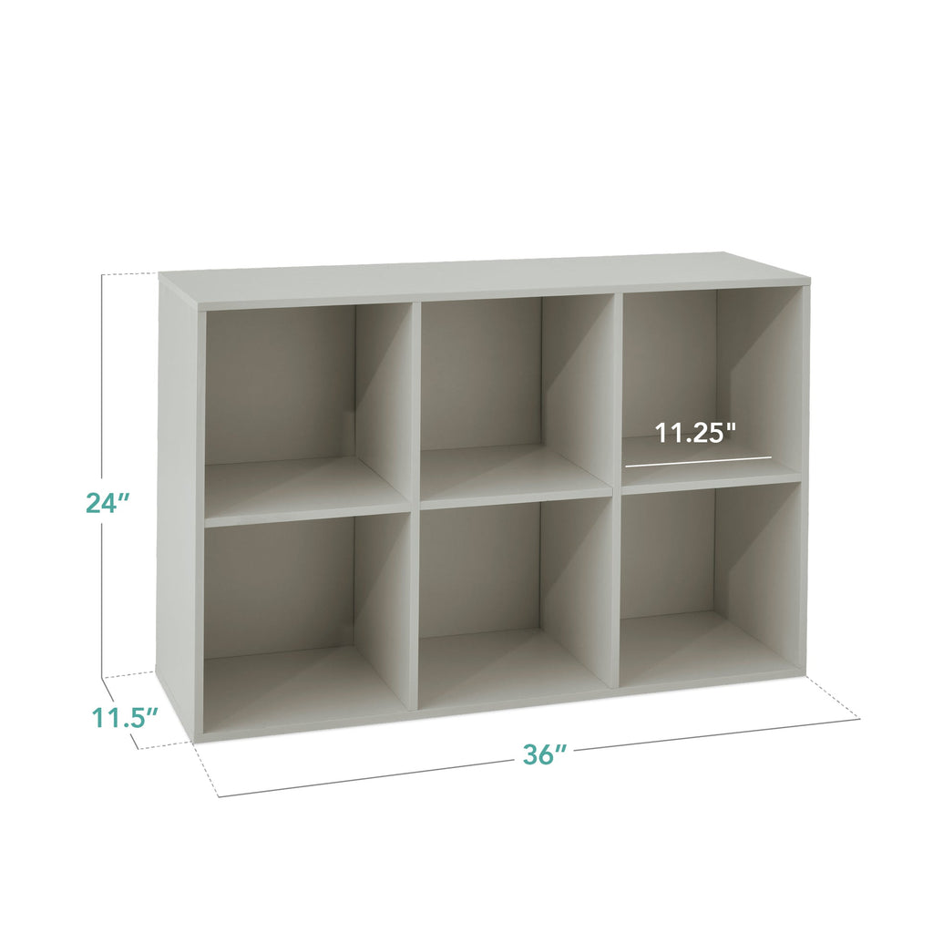 6-Cube Bookshelf, 11in Storage Display w/ Removable Panels, Customizable- Gray
