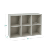 6-Cube Bookshelf, 11in Storage Display w/ Removable Panels, Customizable- Gray