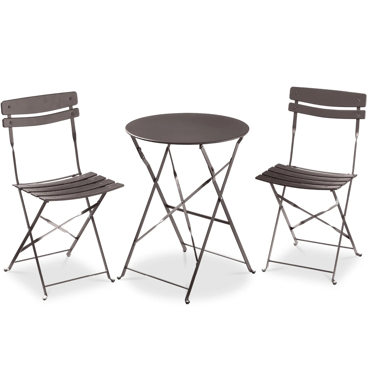 BCP 3-Piece Small Folding Patio Bistro Set w/ 2 Chairs, Taupe