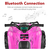 (Sky9022) 12V Kids Ride-On 4-Wheeler Quad ATV Car w/ 2.4mph Max, Bluetooth- Pink