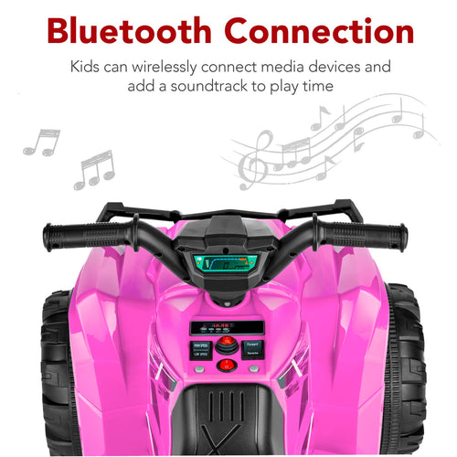 (Sky9022) 12V Kids Ride-On 4-Wheeler Quad ATV Car w/ 2.4mph Max, Bluetooth- Pink