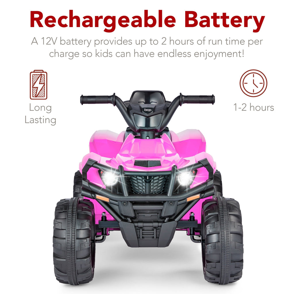 (Sky9022) 12V Kids Ride-On 4-Wheeler Quad ATV Car w/ 2.4mph Max, Bluetooth- Pink