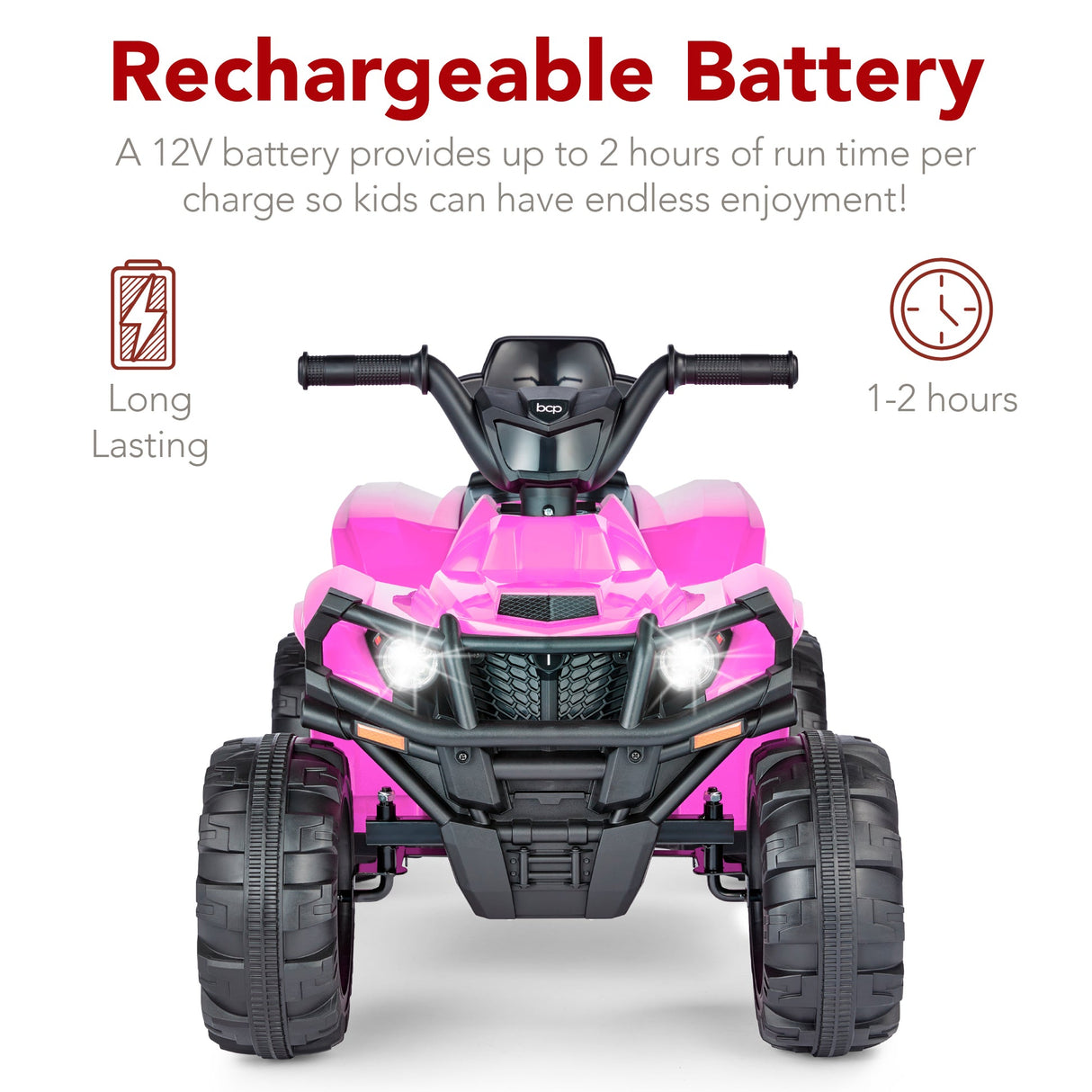 (Sky9022) 12V Kids Ride-On 4-Wheeler Quad ATV Car w/ 2.4mph Max, Bluetooth- Pink