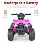 (Sky9022) 12V Kids Ride-On 4-Wheeler Quad ATV Car w/ 2.4mph Max, Bluetooth- Pink