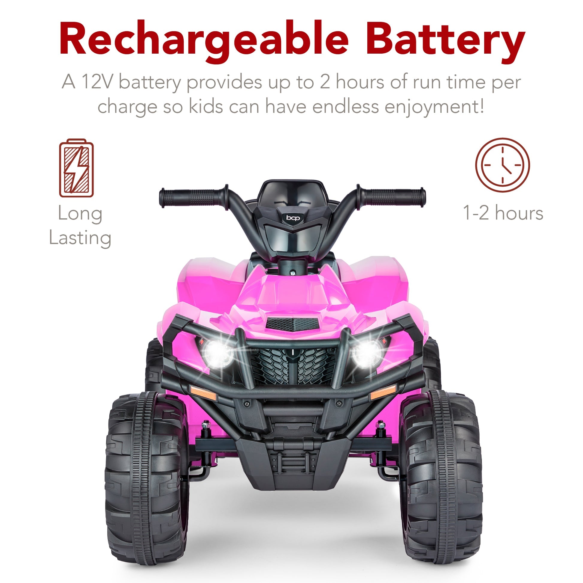 (Sky9022) 12V Kids Ride-On 4-Wheeler Quad ATV Car w/ 2.4mph Max, Bluetooth- Pink